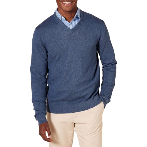 Amazon Essentials Herren Pullover mit V-Ausschnitt (in Übergröße erhältlich), Blau Heide, M