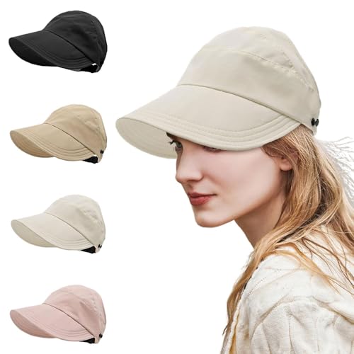 kailisi Outdoor UV Protection Hollow Top Sun Hat, UV Schutz Sonnenhut für Damen, Faltbar Tragbar Fischerhut mit Breite Krempe (DE/NL/SE/PL, Alphanumerisch, Einheitsgröße, Beige)
