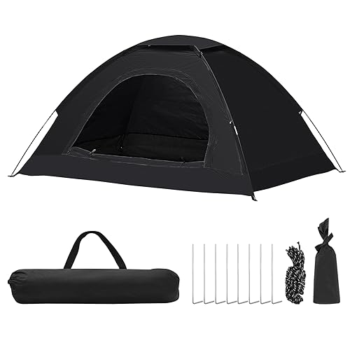 TUKAILAI 3-Mann Zelt Kuppel Camping Zelt, Wasserdichtes winddichtes Anti-UV-Zelt, Easy Set Up Strandzelt, Zelt mit Tragetasche für Familie im Freien, Reisen, Wandern, Angeln, Rucksack(Schwarz)