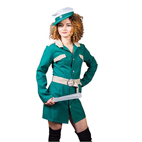 KarnevalsTeufel Polizei Kostüm für Damen im klassischen grün Kleid Mütze Gürtel Schlagstock Uniform Gesetzeshüterin Polizistin (38)