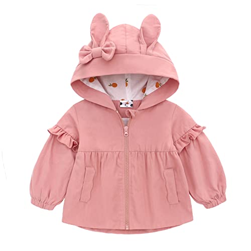 Famuka Kinder Jacke Baby Mädchen Übergangsjacke Kleinkinder Sommerjacke mit Kapuze (Rosa, 9M)