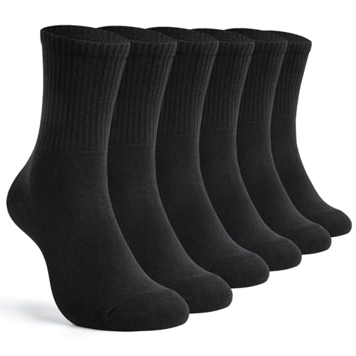 TUUHAW Socken Damen 35-38 Schwarz 6 Paar Tennissocken Damen 35-38 Wandersocken Laufsocken Sportsocken Damensocken Herrensocken Baumwolle Crew Socken