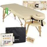 HABYS Sofia Light Massageliege | Klappbar Holz 2 Zonen | Massagetisch mit Vollausstattung | 185 x 60 x 85 cm, bis 250 kg | Armlehnen, Kopfstütze, Tragetasche, MDR-Zertifiziert | Beige