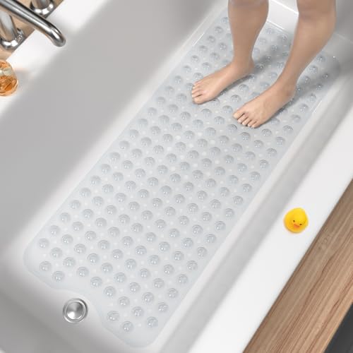 HITSLAM Badewannenmatte rutschfest, 101 x 40cm Extra Lange Antirutschmatte Badewanne, Duschmatte rutschfest BPA Frei, Schimmelresistent & Maschinenwaschbar Badematte, Transparent