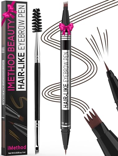 iMethod Microblading Augenbrauenstift - Eyebrow Pencil 2-in-1 Dual-Ended Augenbrauenstift mit 4-Zinken-Micro-Gabelspitzen-Applikator & präziser Pinselspitze erzeugt natürliche Augenbrauen, Dunkelbraun