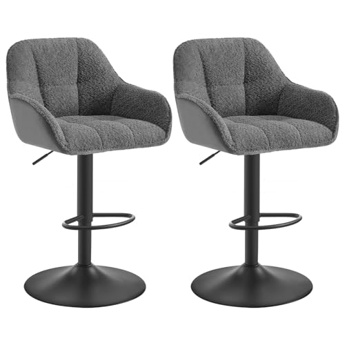 WOLTU Barhocker 2er Set, Barstuhl höhenverstellbar, Küchenhocker Bistrohocker Tresenhocker mit Lehne Fußstütze, drehbar, gepolstert, Chenille Cord Metall, Dunkelgrau, BH400dgr-2
