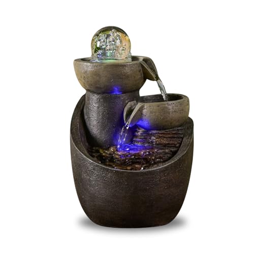 Zen'Light - Zimmerbrunnen Malla Wasserfall Krug Wasserwand Naturstein-Effekt mit farbigem LED-Licht - Zen Innendekoration, Elegant und entspannend - Tischbrunnen - H 28 cm