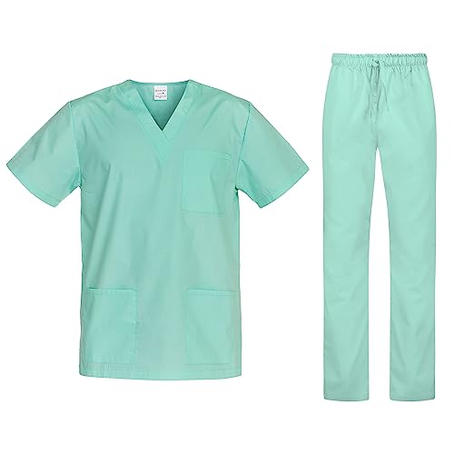 B-well Cesare Unisex-Schrubb-Set Schlupfkasack + Schlupfhose Set Medizin Arzt Uniform Schlupfjacke Oberteil mit Hose Medizinische Berufsbekleidung Grün L
