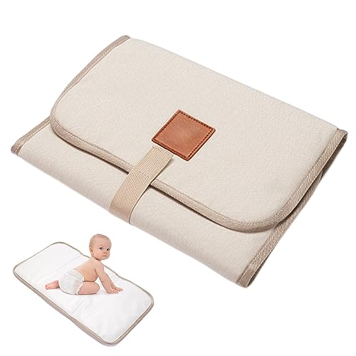 Baby Wickelunterlage, Tragbare Wickelunterlage, Wickelunterlage für Unterwegs, Baby Wickel-Decke Unterlage für Säuglinge und Kleinkinder, Atmungsaktiv, Waschbar, Wiederverwendbar, Beige