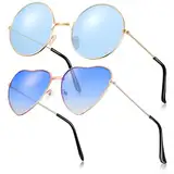 Fiada 2 Paar Hippie Sonnenbrillen Retro Damen Hippie Brillen Hippie Kostüm Sonnenbrille für Herren Damen Party Festival (Blau)