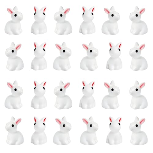 24 Stück Mini Osterhasen Figuren, Mini Hase Figuren, Miniatur Kaninchen Figur, Mini Hasen Ostern Deko, Mini Harz Figuren Hasen für Ostern Puppenhaus Mikrolandschaft Party Dekoration Desktop Ornament