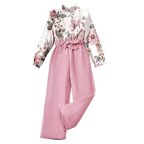Mädchen Herbstkleidung Zweiteiliges,Niedlich Bedrucktes Langarm Rundhals Oberteil + Schnürhose in Volltonfarbe Set,Mode Lässig Bekleidungssets Bequem Freizeitanzug 5-12 Jahre (#2-Pink, 8-9 Years)