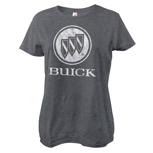Buick Offizielles Lizenzprodukt Distressed Logo Frauen T-Shirt (Dunkel-Heather), Medium