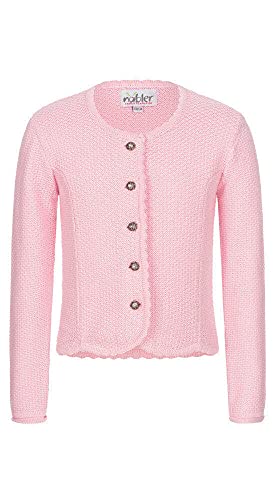 Nübler Kindertrachtenstrickjacke Yvonne, mit Liegekragen und Metallknöpfen mit Strasssteinen, Trachtenjacke Mädchen Rosa Gr. 116