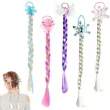 Vueinrg 5 Stück Bunte Haarsträhnen Kinder Haarreif Prinzessin Zopf Haarverlängerung Geflochtene Zopf Mädchen Perücke Pferdeschwanz Haarteil Animation Cosplay Kinderperücke für Party Kostüm