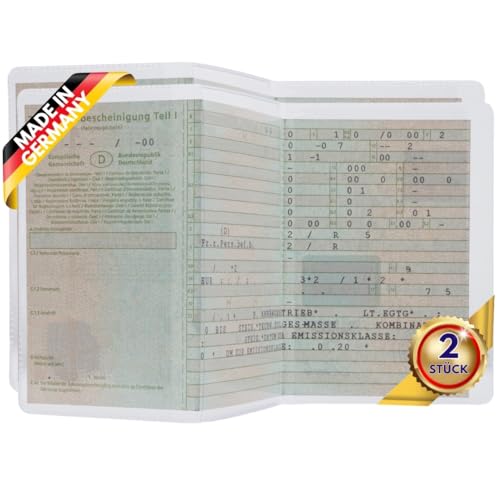 Festland DESIGN® 2 Stück Fahrzeugschein Hülle für KFZ Schein - 3-teilige transparente Fahrzeugschein Mappe, Hülle für Zulassungsschein & Führerschein aus Kunststoff, Auto Zubehör, Made in Germany