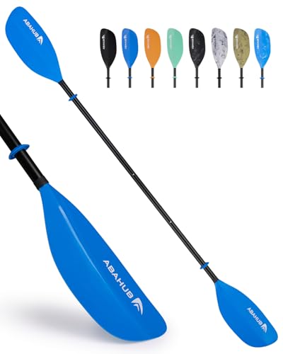 Abahub Kajak Paddel verstellbar 210cm bis 230cm 3teilig Doppelpaddel Schwimmende Kajakpaddel Bootsruder Kanuruder für Kajakfahren Aluminiumlegierungs Schaft Kunststoff Klingen Blau