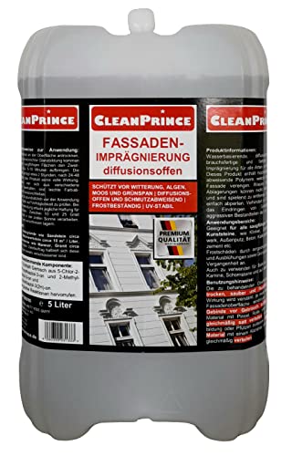 CleanPrince 5 Liter Fassadenimprägnierung Fassaden Imprägnierung Fassadenschutz Schutzanstrich saugfähige Natursteine Kunststeine Klinker Ziegelstein Steinimprägnierung Putz Beton