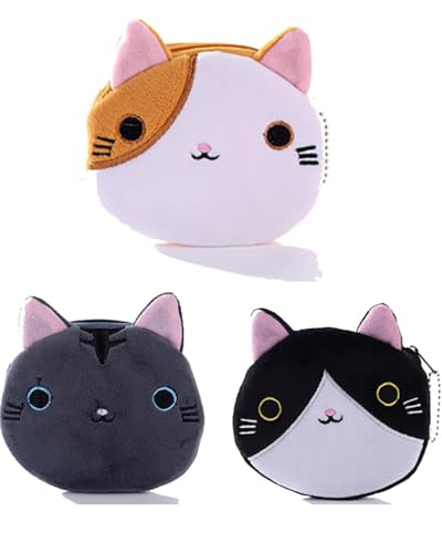 UYRVAPE 3pcs Kinder Mini Geldbörse, Klein und im Kurzformat Brieftasche Portemonnaie Damen, Katze Plüsch Geldbörse Münzbeutel Portemonnaie Täschchen mit Reißverschluss, Geldbeutel Coin Purse Wallet
