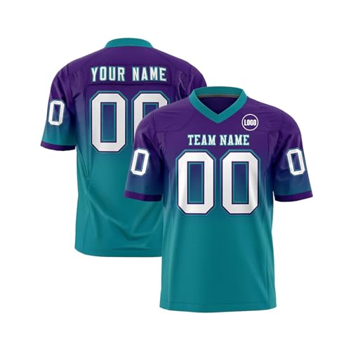 Personalisiertes American Football Trikot, personalisierbar, bedruckt, Teamname und Nummer, Trikots für Herren, Damen, Jugend, 1-Türkis, S