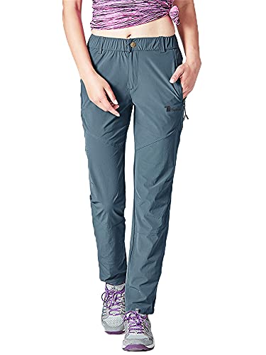 donhobo Damen Outdoorhose Winddicht Wasserabweisend Wanderhose Sommer Schnell Trockend Camping Funktionshose Trekkinghose (Grau blau,L)