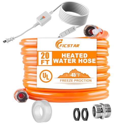 Ficstar Beheizter Wasserschlauch für Wohnmobil, beheizter Trinkwasserschlauch, Frostschutzmittel bis -42,8 °C, Warmwasserbereiter-Thermostat mit selbstregulierender Funktion, 1,6 cm Innendurchmesser,