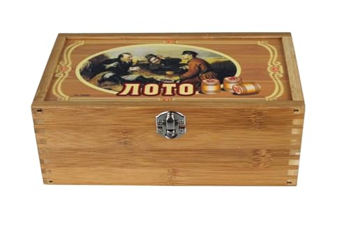 GMMH Bingo Set, Russisches Lotto, Spiel, Gesellschaftsspiel mit Holzfiguren (Holzkiste, LN-30-2) Spieleabend Familie/Party, Loto Bingospiel Familienspiel für Erwachsene und Kinder ab 6 Jahren