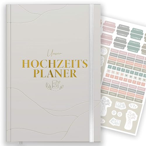 LEAF & GOLD® Hochzeitsplaner – Liebevoll gestaltet, 180 Seiten, Hardcover mit Buchverschluss, Inkl. Stickerbogen, Made in Europe, 17 x 24 cm