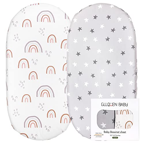 GLLQUEN BABY Bettlaken Spannbettlaken für Babybett 2 Pack,Matratzenschoner für Laufgitter, Oeko-tex100 Moseskorb Stubenwagen Spannbetttuch Bezug, Kinderwagen Matratzenbezug für Neugeborenes