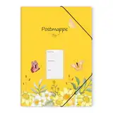 KONVINIT Postmappe A4 Schule Gelb - Plastik Sammelmappe mit 3 Innenklappen und 2 Gummizügen Schnellhefter, Robust und Langlebig Dokumentenmappe mit Motiv für Büro und Schule