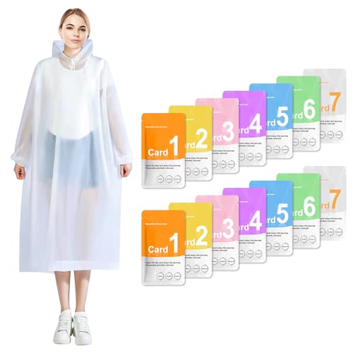 SUNOYA 14er Set Regenponcho Einweg, Einmal Regencape mit Kapuze, Einweg Regenjacke, Regenumhang Transparent & Wasserdicht, Notfallponcho für Festivals, Konzert, Wandern, Radfahren, Mehrfarbig
