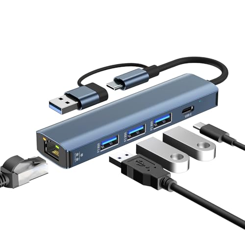 Loydia USB C LAN Adapter, 5 in 2 USBC Hub Ethernet, USB 3.0 to Gigabit RJ45 1000Mbps Ethernet LAN Netzwerkadapter mit 3USB 3.0 & 1USB Type-C Ports, kompatibel für Laptop, PC mit Windows/Mac OS/Linux