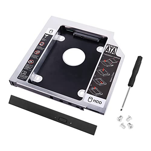 YAODHAOD SATA 2nd SSD HDD Caddy Tray, Universal 12.7/9.5mm 2.5'' SSD HDD Caddy Adapter Tray Enclosures, SATA-III Laptop Hard Disk Holder for CD/DVD-ROM Optical SuperDriveTray (12,7mm)