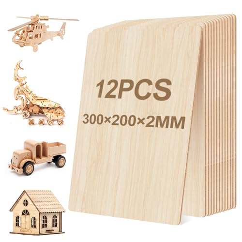 12 Stück Holzplatte Sperrholzplatte Holz 300x200x2mm, Lindenholzplatten,Bastelholz Platten-Holzabschnitte Zum Basteln,Ideal Für Laserprojekte, Diy Modell, Kunst Und Handwerk, Gemälde