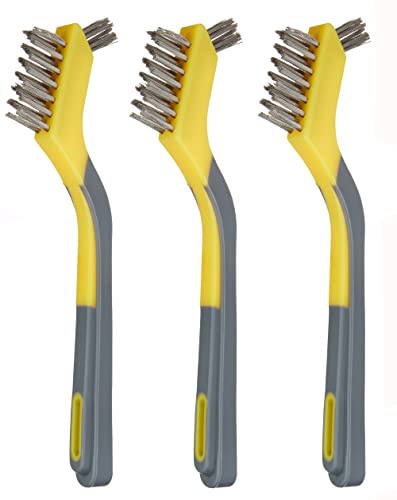 Amazon Basics Mini-Bürsten Edelstahl, weicher Griff, 3Stück, Grau/Gelb