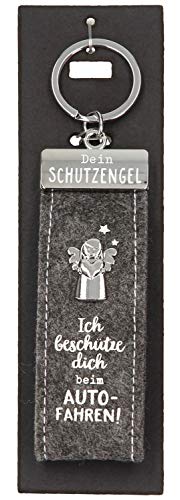 Depesche 10890.015 Schlüsselanhänger aus Filz, mit Schutzengel und Aufschrift, Ich beschütze dich beim Autofahren, grau, ca. 15 cm
