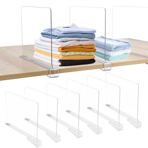 Cong.Lai 6 Stück Transparente Acryl Regaltrenner: Multifunktionaler Kleiderschrank Organizer - 30 x 20 cm Regalteiler - Kleiderschrank Trenner Verstellbares für Schrank Schlafzimmer Bücherregale