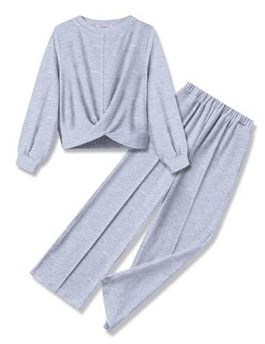 Arshiner Mädchen Bekleidungssets Kinder Sweatshirt mit Hose Set Herbst Winter Freizeit Trainingsanzug Sport Kleidung Sets für Mädchen 12-13 Jahre 160 Grau