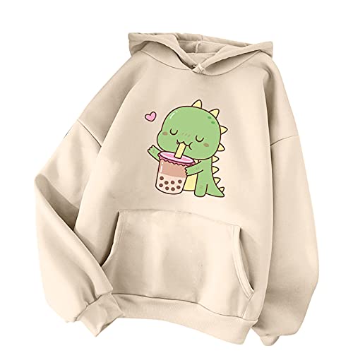 TIMIYUYU Pullover Teenager Mädchen Kawaii Hoodie Herbst Winter Kapuzenpullover Damen Pulli Casual Sweatshirt Kapuze Sport Outerwear Warme Pullover Oberteile (Beige1, S)