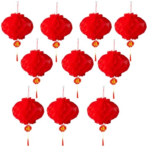 10 Zoll Chinesische Laternen, Chinese New Year Decorations 2025, Rot Hängende Laternen wasserdichte Papierlaternen für Chinesisches Neujahrsfest, Laternenfest, Hochzeit, Geburtstag Party Dekoration