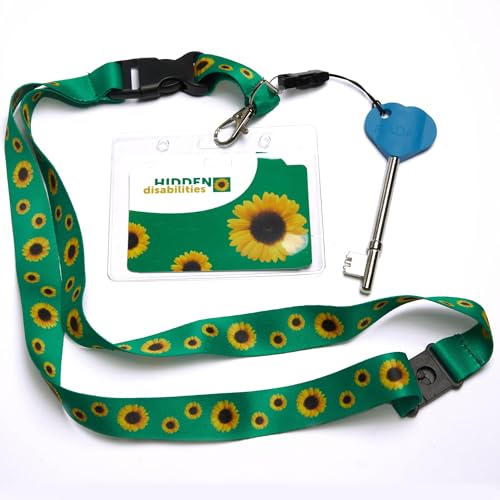 Offizieller Hidden Disabilities Radar/NKS Behinderten-Toilettenschlüssel mit Sonnenblumen-Schlüsselband und ID-Karte