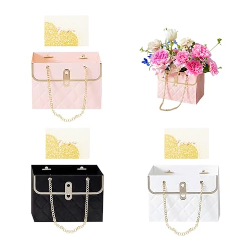 3 Stück Blumenverpackungsbeutel mit 3 Stück Karten, Blumenverpackung, Geschenkbox, Karton-Blumenbox, Blumen-Geschenkbox, Blumen-Aufbewahrungsbox, geeignet für Hochzeiten und Partys