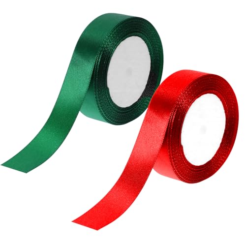 Sibba 2 x Satinband Geschenkband 2,5cm Breit Schleifenband Dekoband 22M Stoffband Rot Grün Seidenband für Karneval Ostern Geschenk Hochzeit Verpackung Haarschleifen Blumenstrauß Basteln Dekorieren