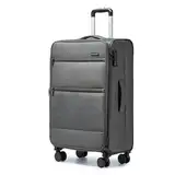 British Traveller Koffer Trolley Mittelgroß Reisekoffer 4 Rollen Leicht Weichgepäck Handgepäck Koffer Stoff mit TSA Schloss,Rollkoffer Grau Gepäck M