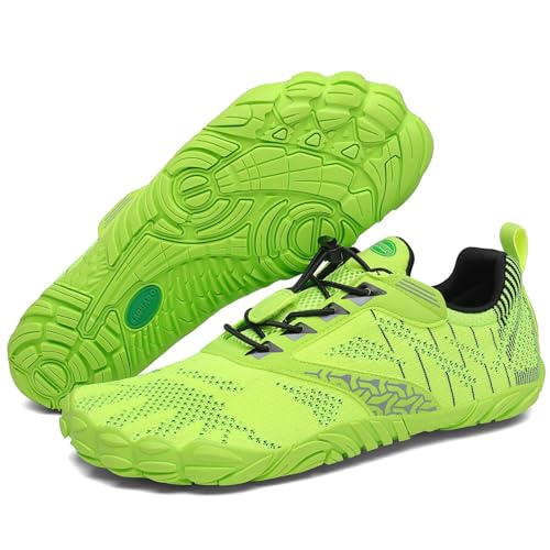 SAGUARO Barfußschuhe Herren Traillaufschuhe Damen Atmungsaktiv Fitnessschuhe Männer Outdoor Indoor Sportschuhe Wanderschuhe Leicht Schnell Trocknend Wassersportschuhe Frauen Strand Gelbgrün 41 EU
