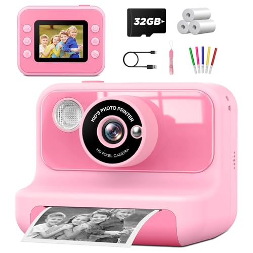 Sofortbildkamera Kinder,LETSHAHA 1080P 20MP Kinderkamera Sofortbildkamera mit 10X,2.4 Zoll Bildschirm Videokamera Schwarzweiß Gedrucktes Foto mit 3 Rollen Druckpapier & 32GB Karte, Geschenk Kinder