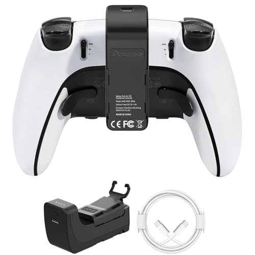 AMAZEAR Akku Pack für PS5 DualSense Controller, Playstation 5 Zubehör 3000mAh Schnell Ladegerät, tragbarer wiederaufladbarer zusätzlicher Akku für PS5 Edge oder Standard Game Controller (schwarz)
