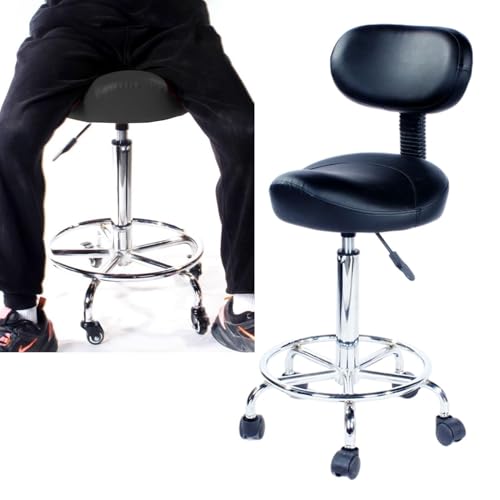 JAVPTAV Ergonomischer Drehsattelstuhl, Extra hoher Rollhocker mit Rückenlehne und Fußstütze, Professioneller Stuhl auf Rollen for Zahnästhetiker