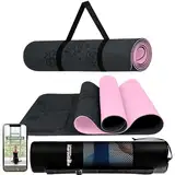 LA MENTE ES MARAVILLOSA - Gymnastikmatte, Rutschfest Yogamatte inkl. Tragegurt + Tasche + Übungs-E-Book, Gepolstert, Hautfreundliches TPE für Fitness/Pilates/Workout 183x61 cm (Blumen, Schwarz/Rosa)