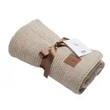 Little Dedi Weiche Strick Babydecke mit Sternchen, Geschenk zur Geburt für Mädchen & Jungen, 80x100 cm. Beige, OEKOTEX 100 Zertifiziert, Kuscheldecke, Ideal für Babyschale, Geschlächstneutral